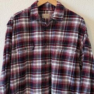 NWOT Jachs Heavyweight 100% Cotton Flannel Burgundy/Navy Plaid Shirt, XL Tall